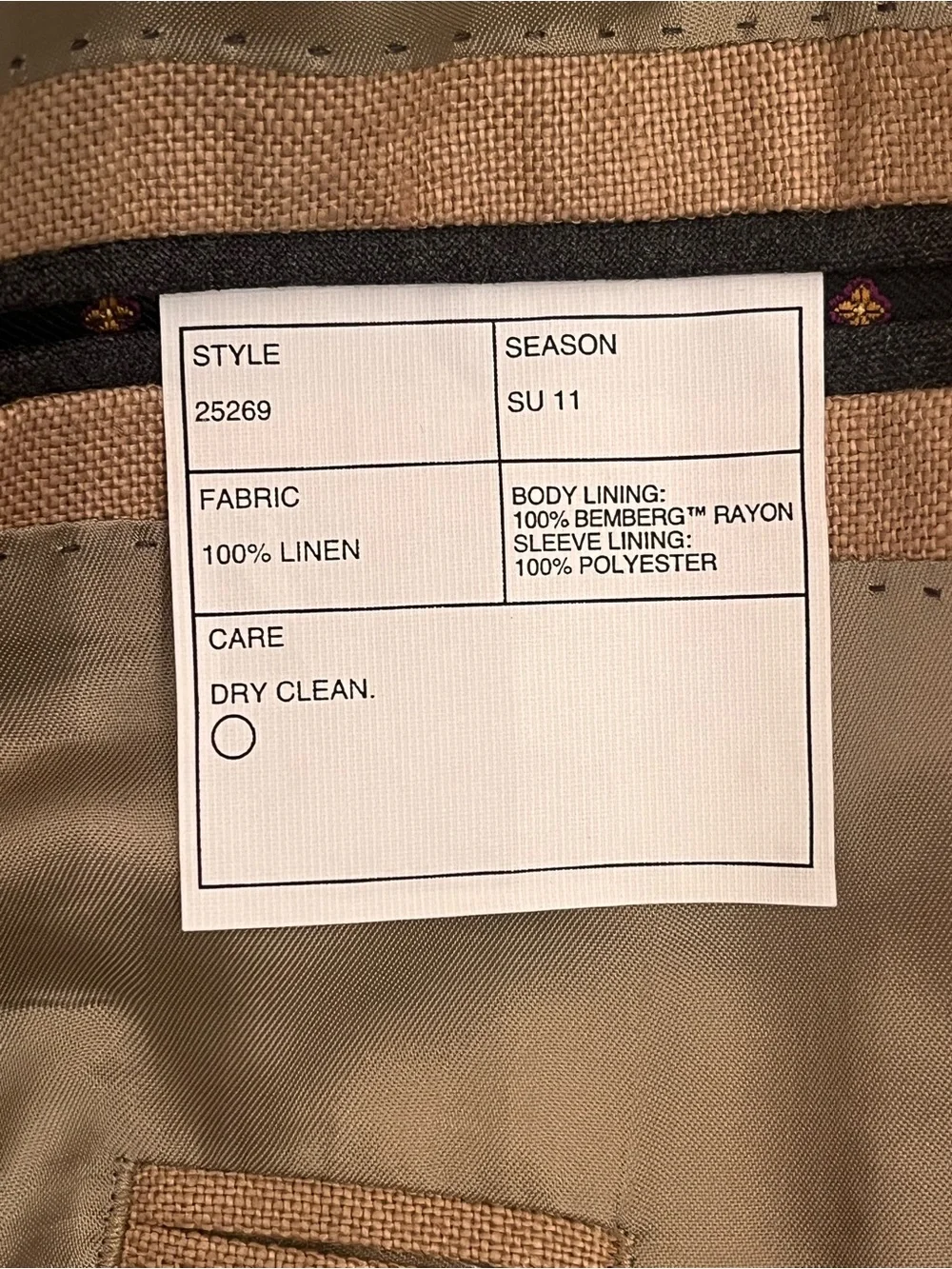 J CREW Ludlow Irish Linen Camel Tan Suit 38R Pants 33 x 27.5 with a 2-Inch Hem